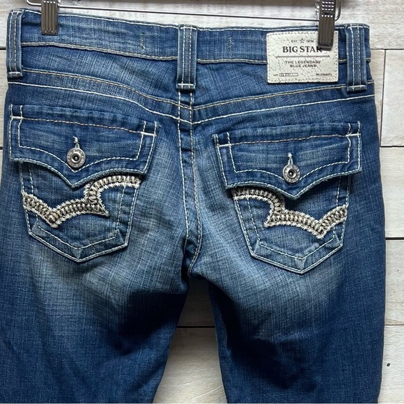 Big Star Rikki Jeans Womens 27 Blue Low Rise‎ Flap Pockets Embroidered Stretch - Picture 6 of 12